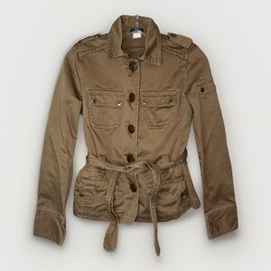 J.Crew Women's Utility Belted Jacket XS Khaki Tan Military Style 81612 Y2K